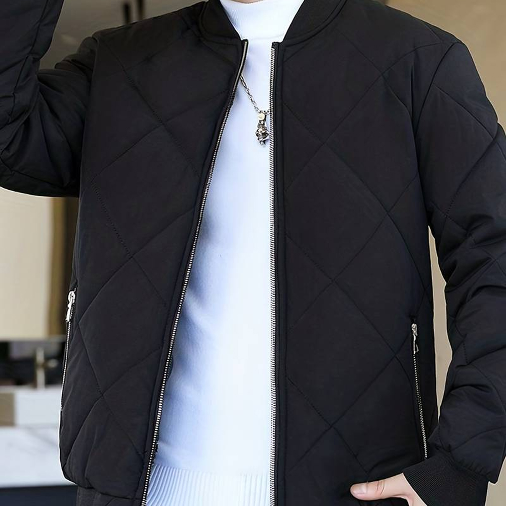 Lodowylabedz Męska swobodna ciepła kurtka baseballowa z podszewką z wełny Sherpa w jednolitym kolorze i pogrubioną polarem