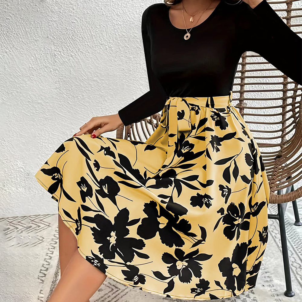 Lodowylabedz Nowa jesienno-zimowa spódnica z nadrukiem i okrągłym dekoltem