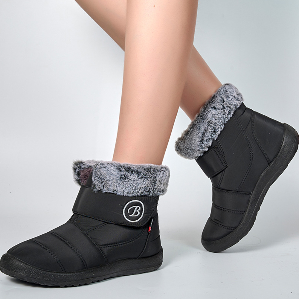 Women's Autumn and winter lapel fleece flat snow boots