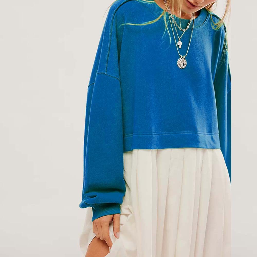 Lodowylabedz Damska wiosenno-jesienna wygodna luźna plisowana sukienka dresowa z wysokim stanem