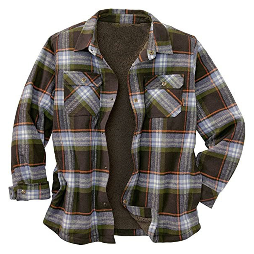 Lodowylabedz Jesienno-zimowa męska kurtka polarowa w kratę z klapami