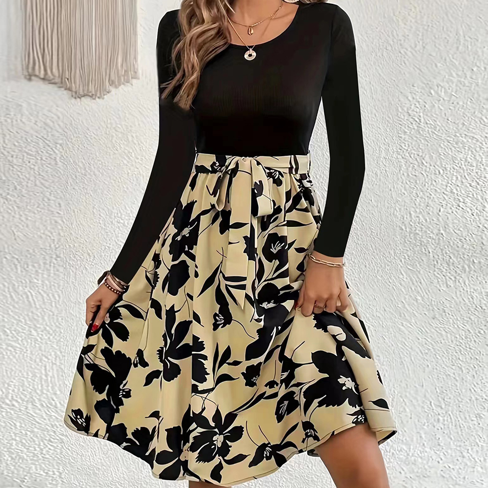 Lodowylabedz Nowa jesienno-zimowa spódnica z nadrukiem i okrągłym dekoltem