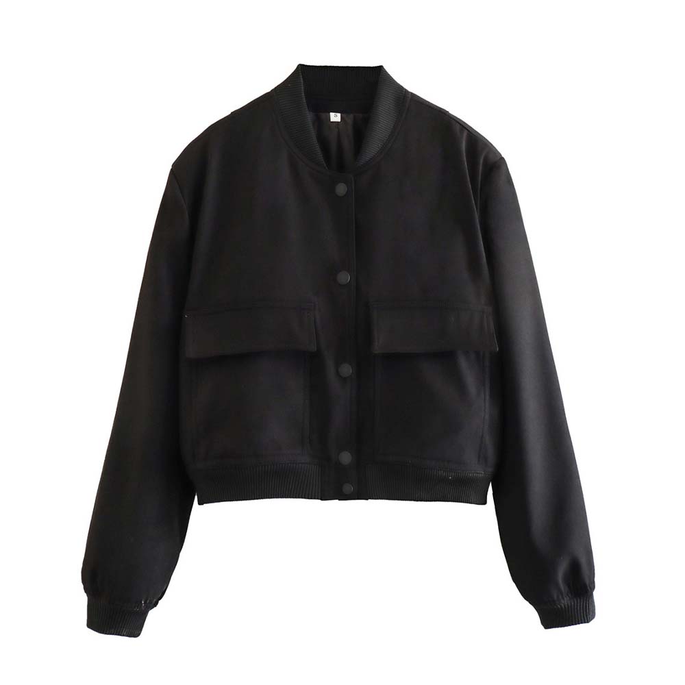 Lodowylabedz Nowa damska krótka kurtka ze stójką i kieszenią na guziki