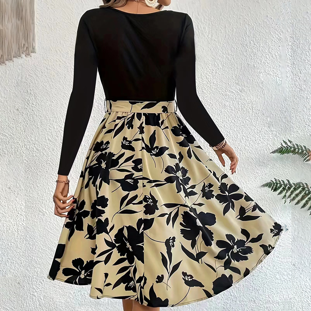 Lodowylabedz Nowa jesienno-zimowa spódnica z nadrukiem i okrągłym dekoltem