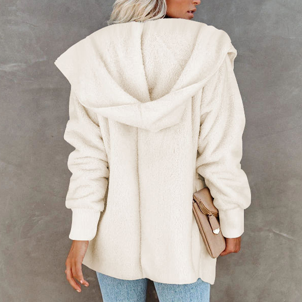 Lodowylabedz Jesienno-zimowy damski płaszcz z kapturem w jednolitym kolorze