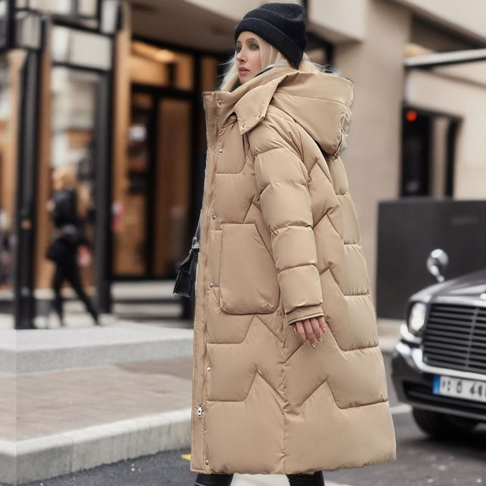 Lodowylabedz Gruba kurtka puchowa za kolano z odpinanym kapturem