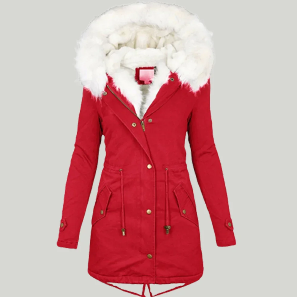 Damski płaszcz z długiego polaru na jesień i zimę, pogrubiony z kołnierzem futrzanym