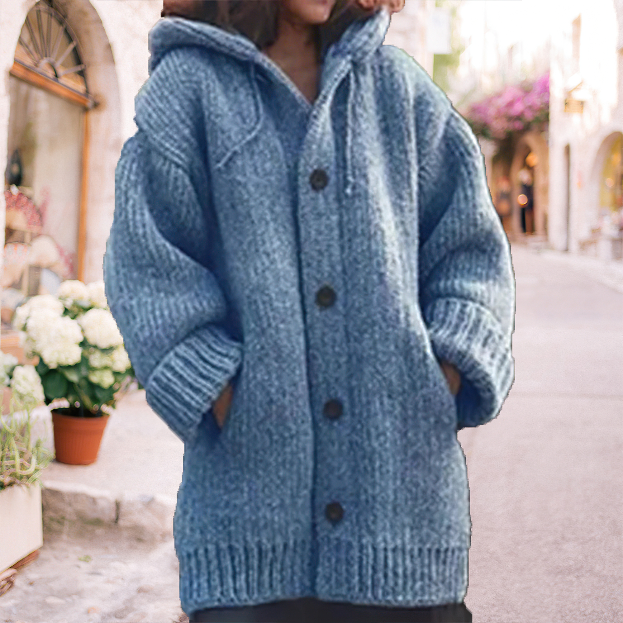 Lodowylabedz Damska średniej długości sweterkowa kurtka z kapturem