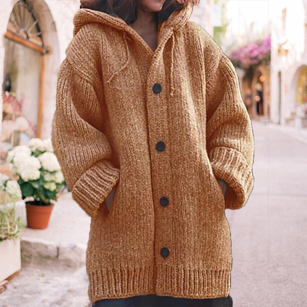 Lodowylabedz Damska średniej długości sweterkowa kurtka z kapturem