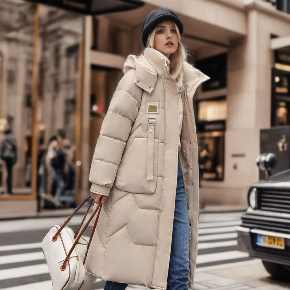 Lodowylabedz Gruba kurtka puchowa za kolano z odpinanym kapturem