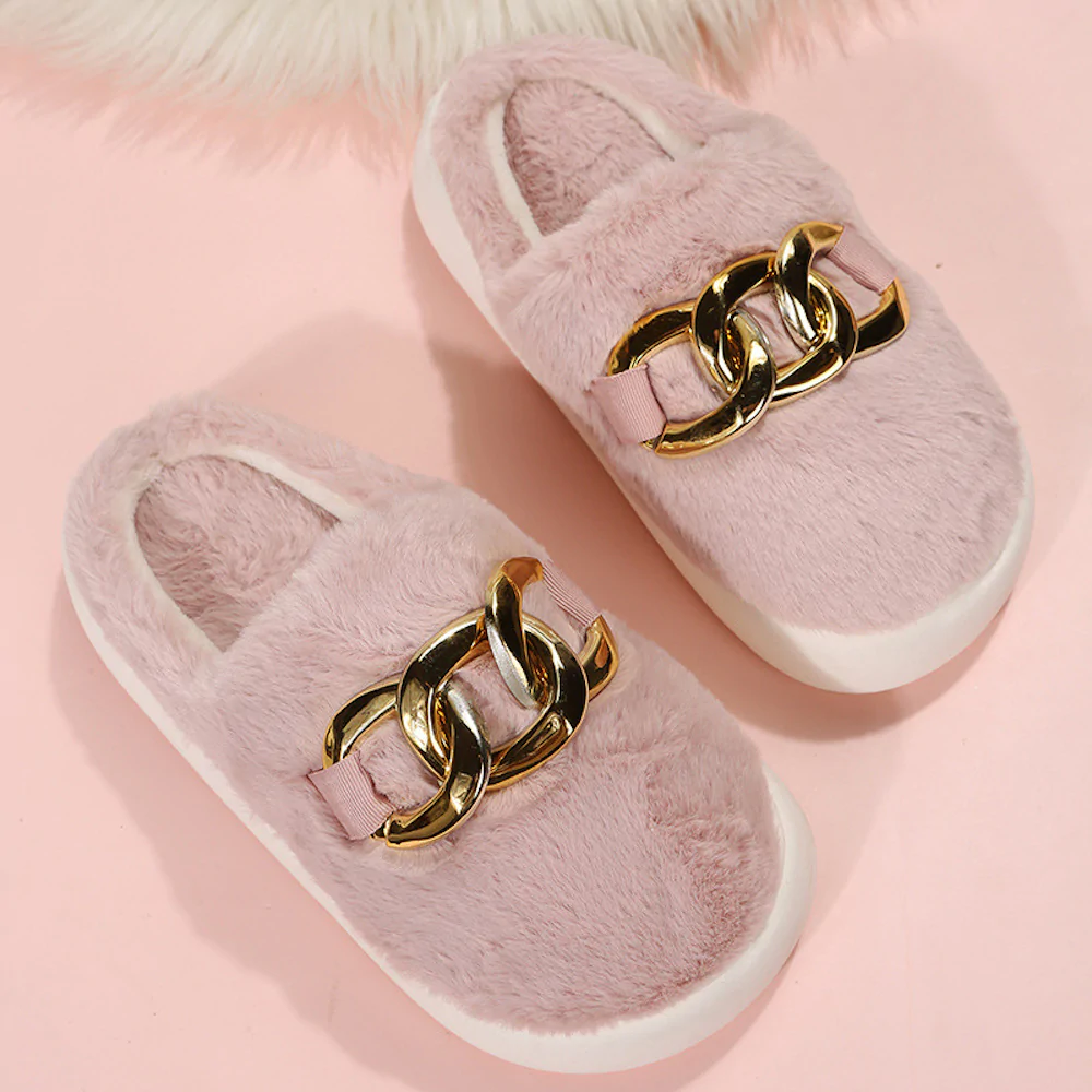 Glückbox™ Warme Plüschpantoffeln mit neuen goldenen Ketten für Herbst und Winter