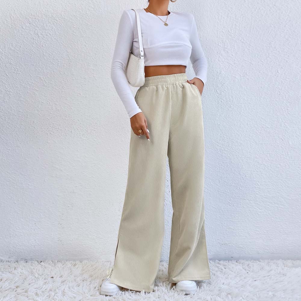 Lodowylabedz 2023 new autumn and winter women's high waist casual solid color corduroy trousers