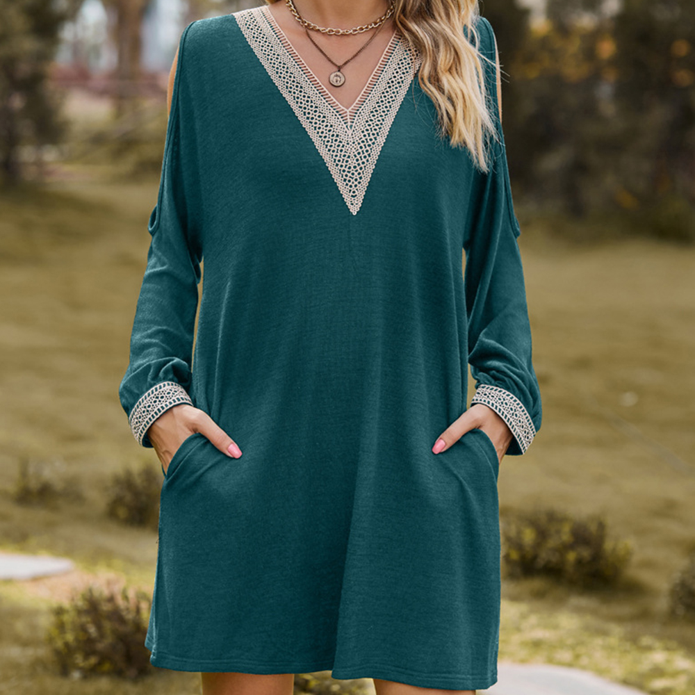 Lodowylabedz 2023 nowa jesienna i zimowa koronkowa sukienka z dekoltem w szpic i odkrytymi ramionami