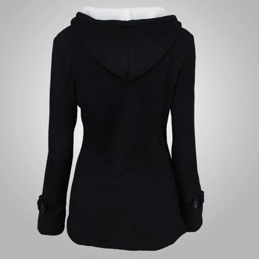 Lodowylabedz Damska zimowa, pogrubiona, bawełniana kurtka z kapturem, zapinana na narożne guziki