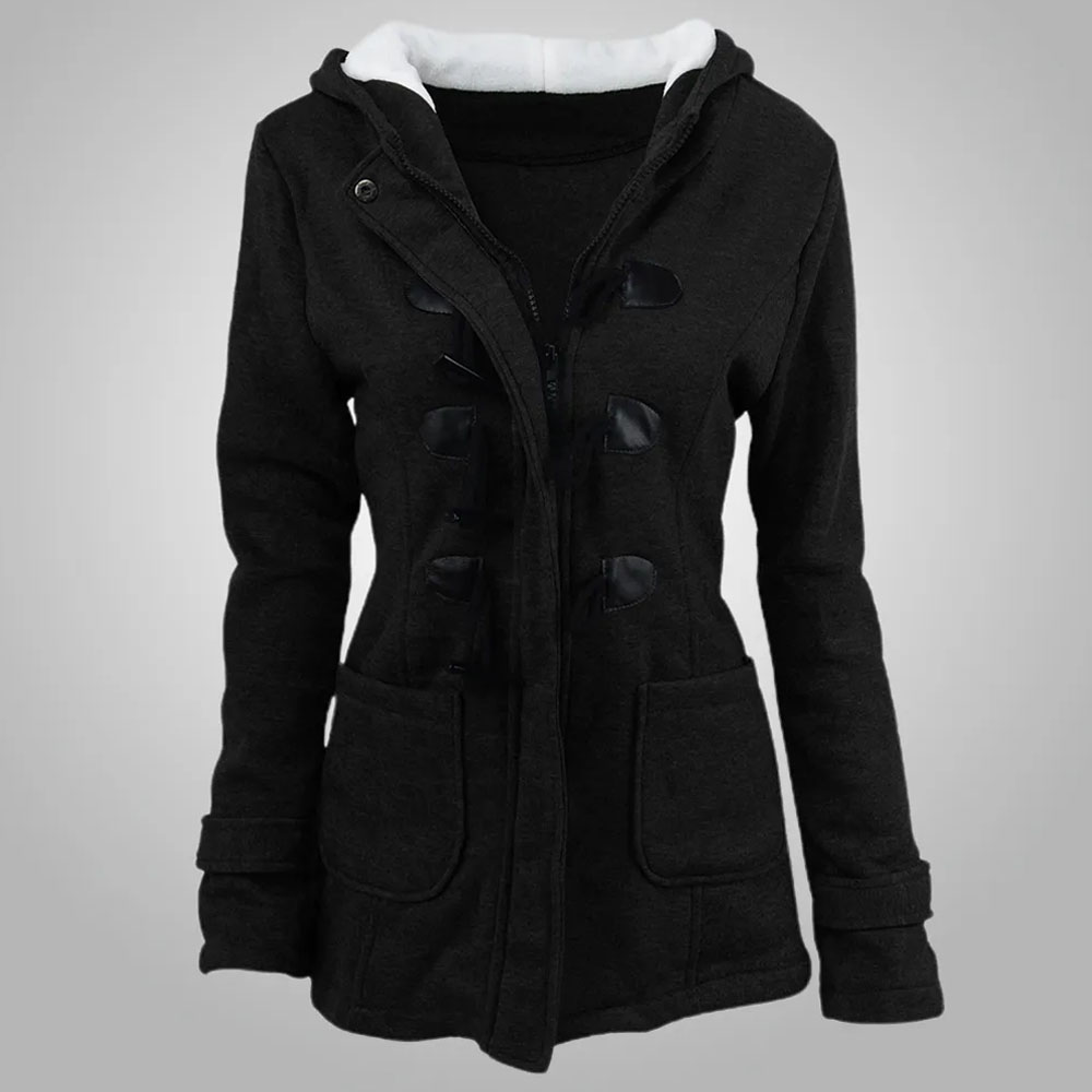 Lodowylabedz Damska zimowa, pogrubiona, bawełniana kurtka z kapturem, zapinana na narożne guziki