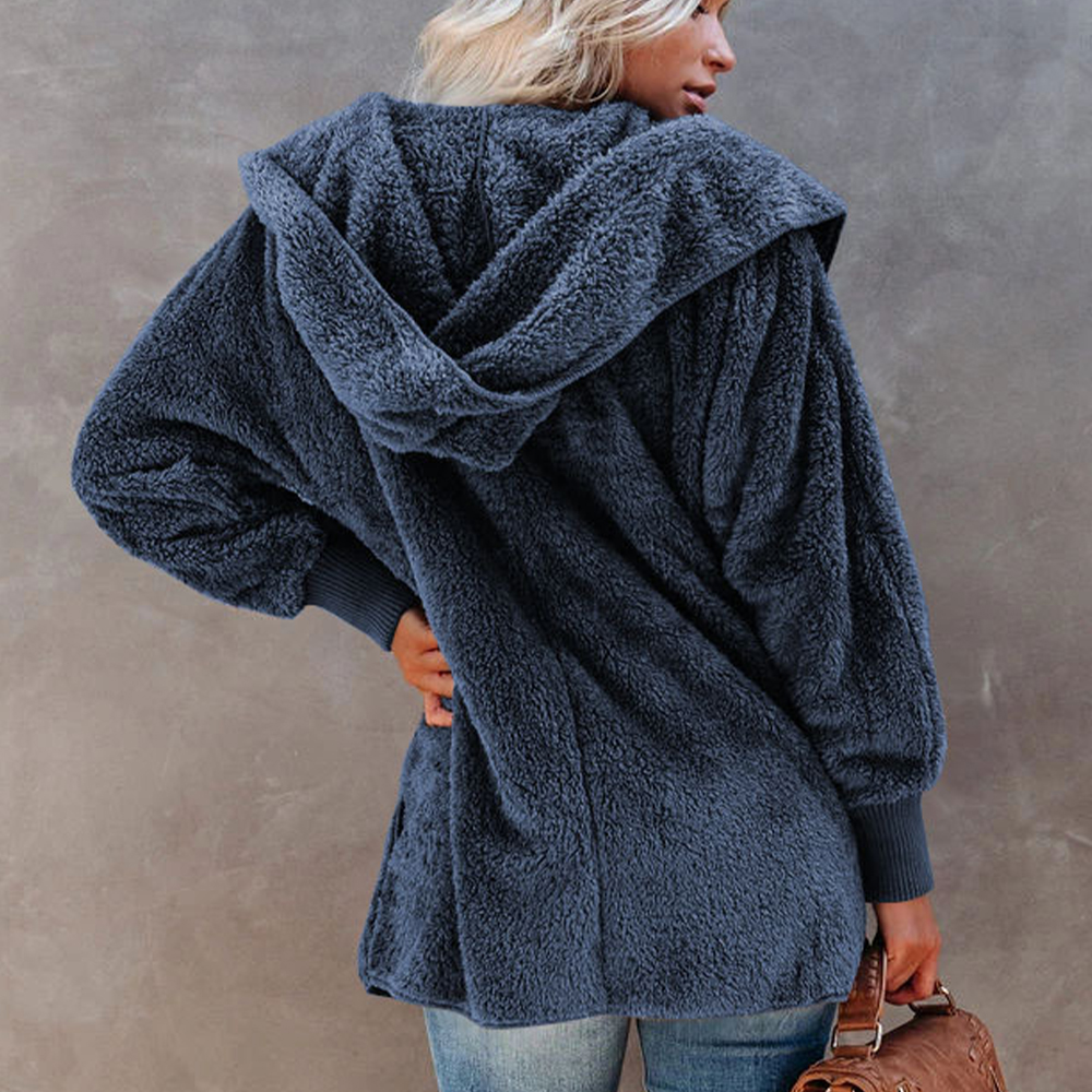 Lodowylabedz Jesienno-zimowy damski płaszcz z kapturem w jednolitym kolorze