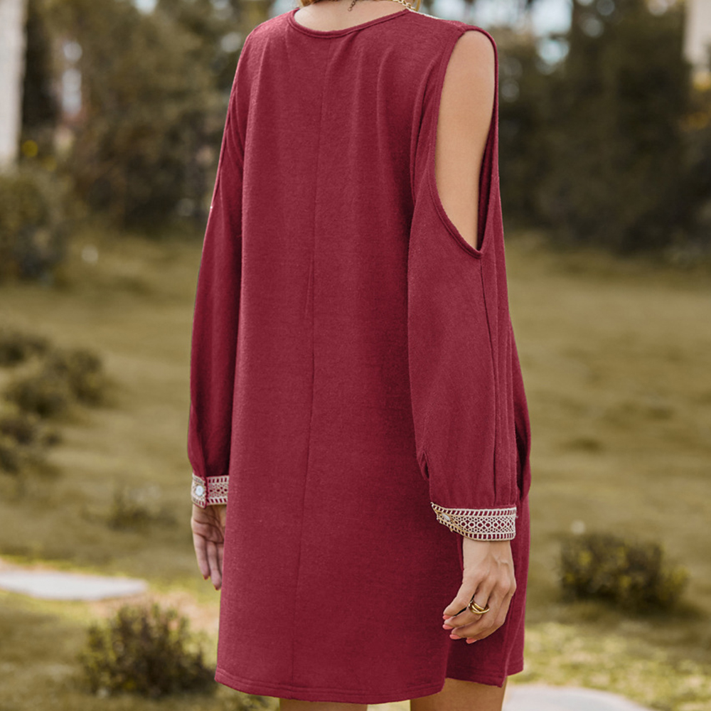 Lodowylabedz 2023 nowa jesienna i zimowa koronkowa sukienka z dekoltem w szpic i odkrytymi ramionami