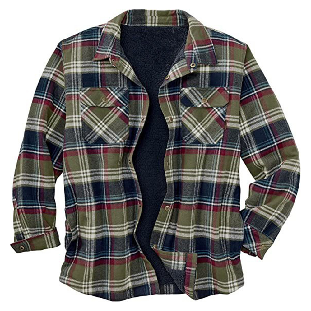 Lodowylabedz Jesienno-zimowa męska kurtka polarowa w kratę z klapami