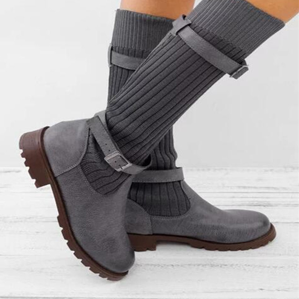Glückbox™ Modische Wollstrickstiefel mit Schnalle