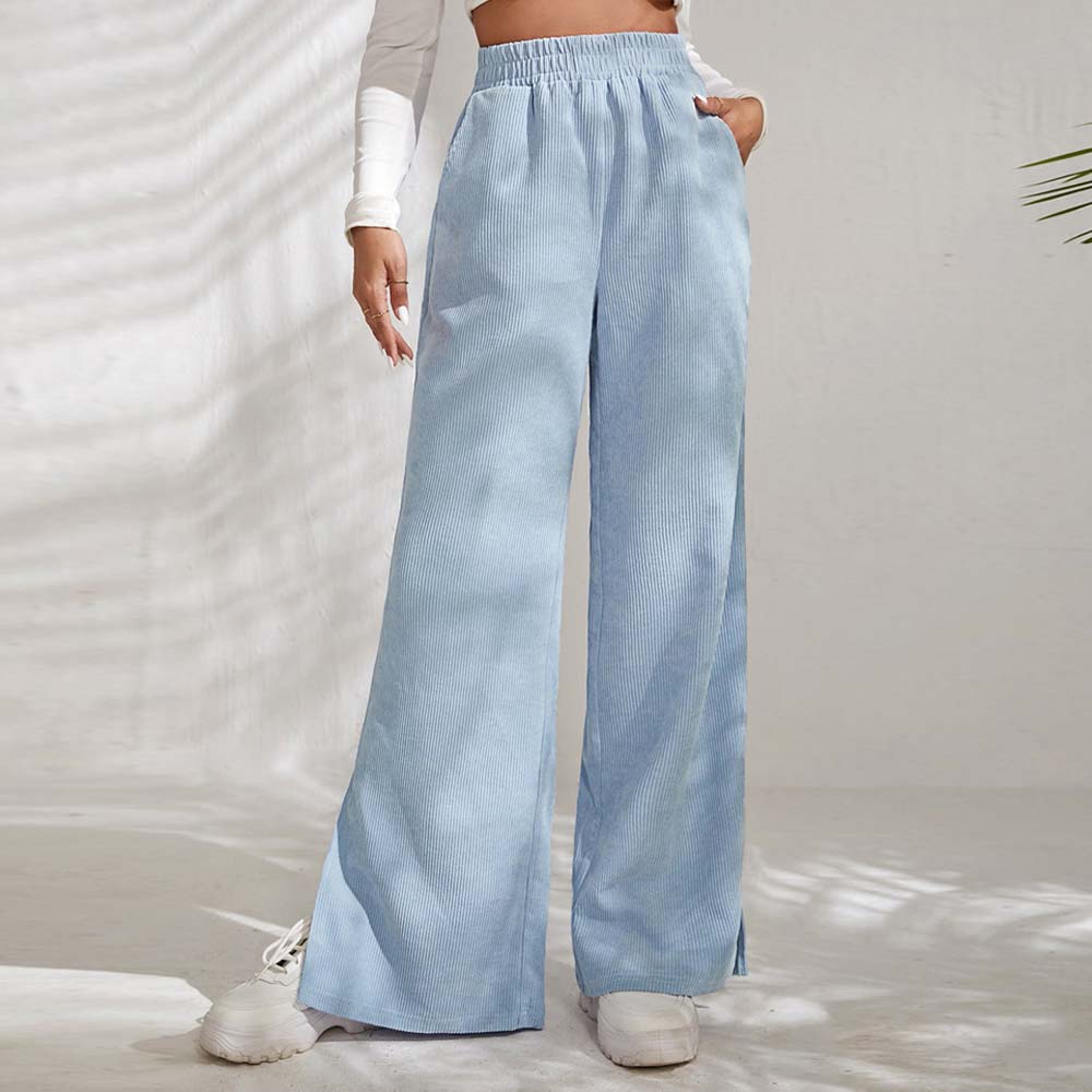 Lodowylabedz 2023 new autumn and winter women's high waist casual solid color corduroy trousers
