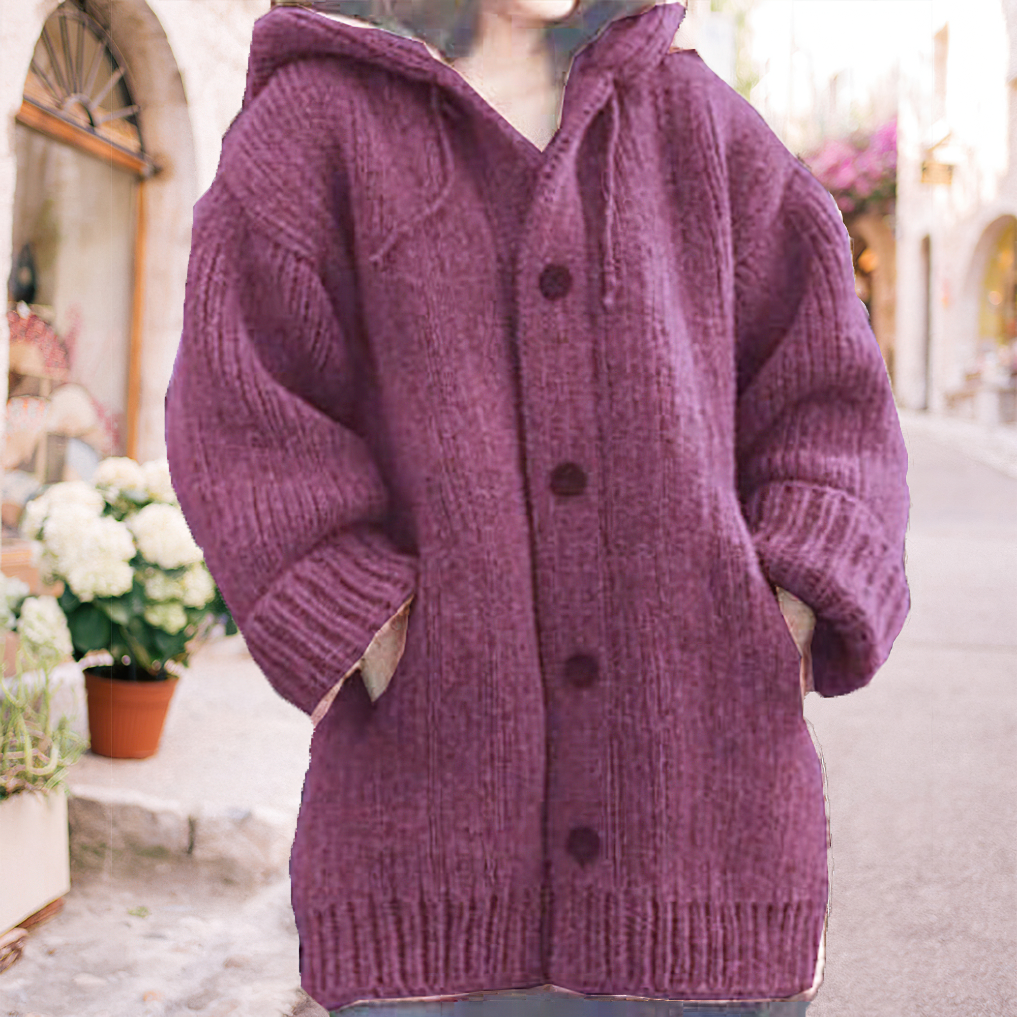 Lodowylabedz Damska średniej długości sweterkowa kurtka z kapturem