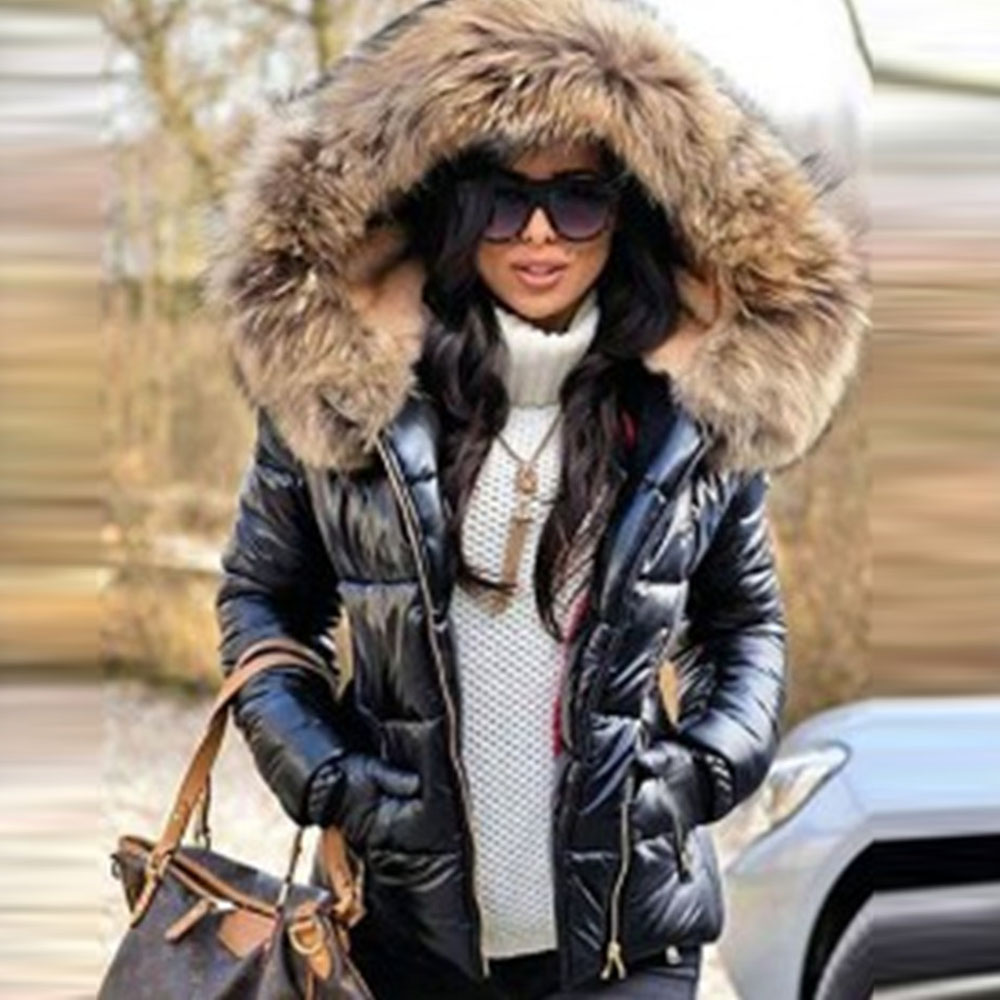 Lodowylabedz Nowa, jesienno-zimowa, krótka damska kurtka puchowa z kapturem i jasną skórą