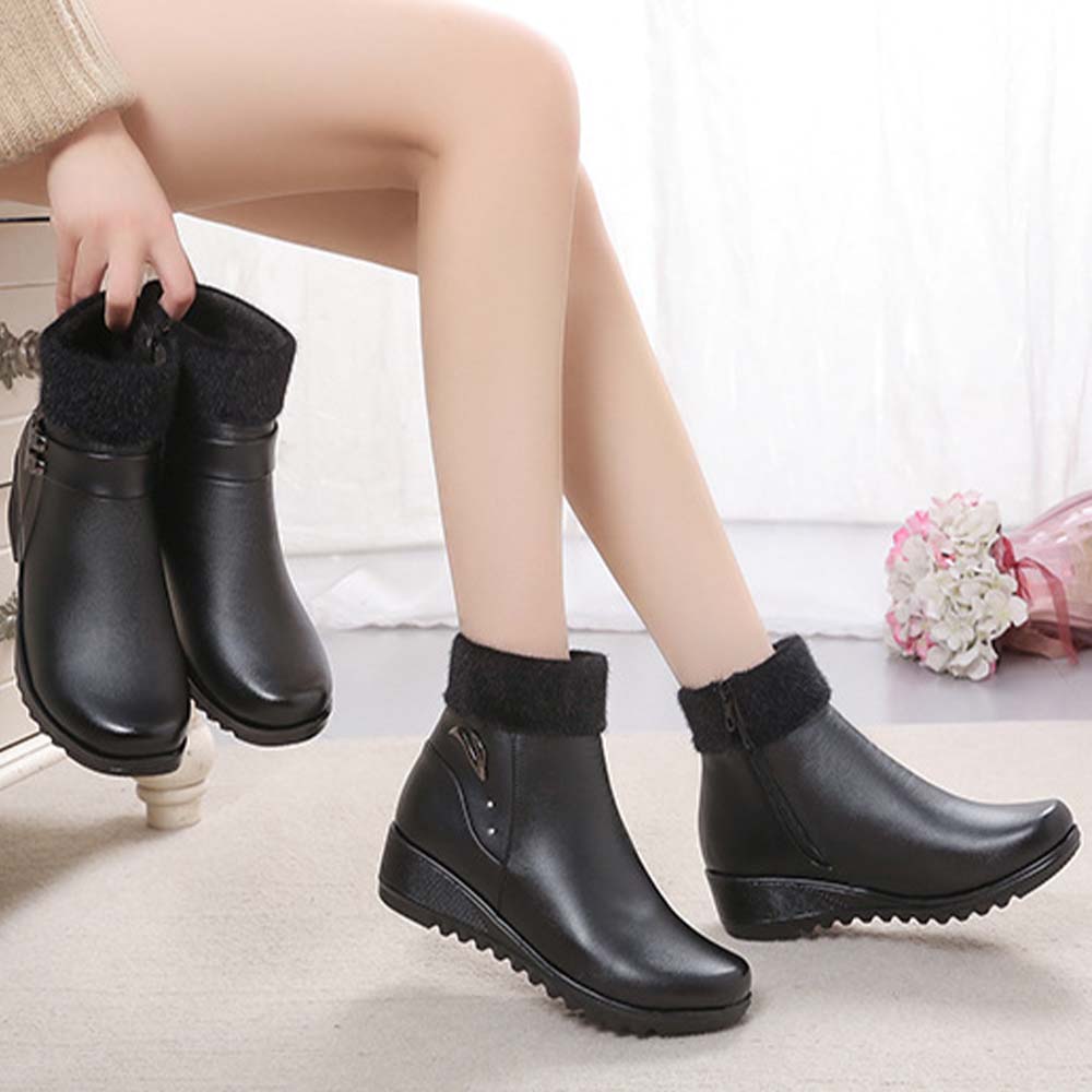 Lodowylabedz Czarne uniwersalne pluszowe botki damskie w stylu brytyjskim na jesień i zimę