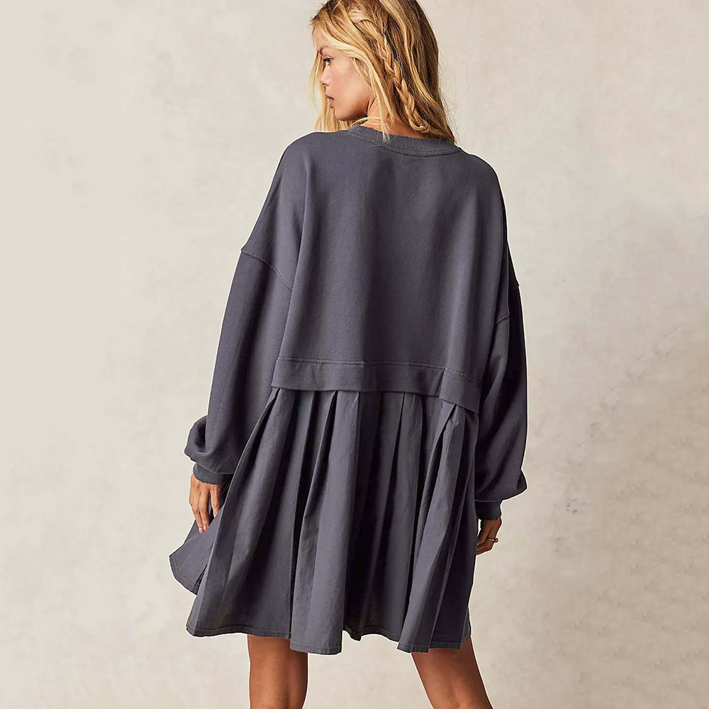 Lodowylabedz Damska wiosenno-jesienna wygodna luźna plisowana sukienka dresowa z wysokim stanem