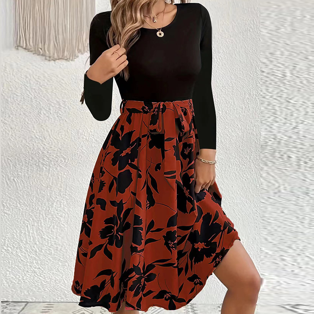 Lodowylabedz Nowa jesienno-zimowa spódnica z nadrukiem i okrągłym dekoltem