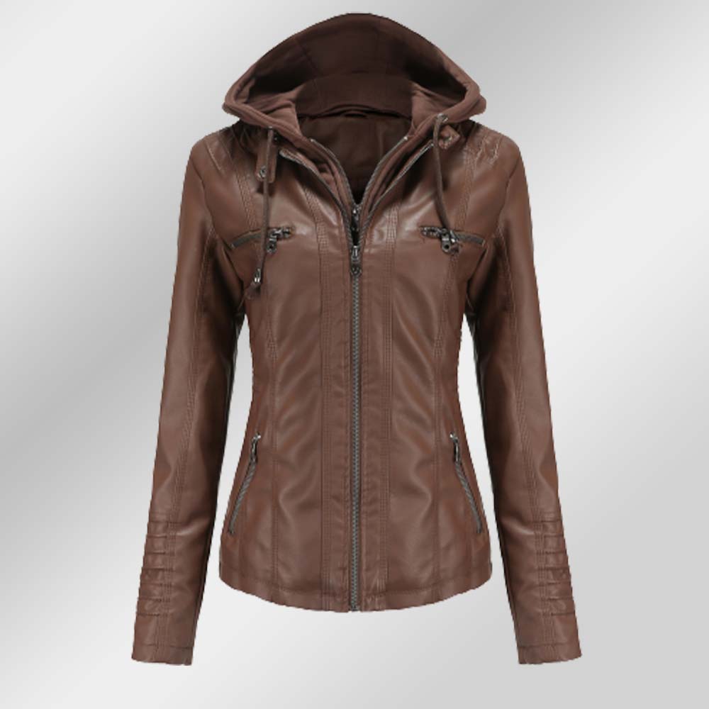 Lodowylabedz Modna damska odpinana dwuczęściowa skórzana kurtka z kapturem