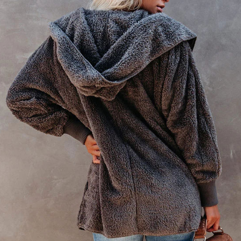 Lodowylabedz Jesienno-zimowy damski płaszcz z kapturem w jednolitym kolorze