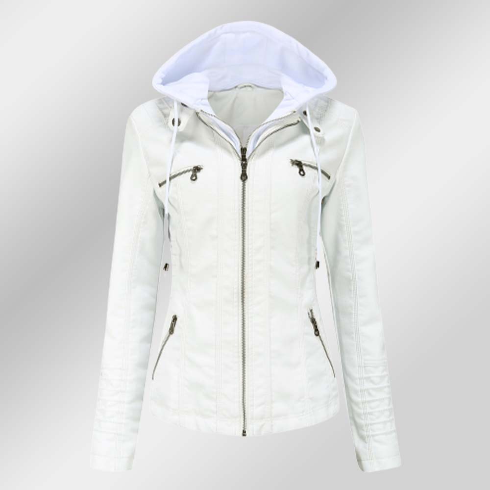 Lodowylabedz Modna damska odpinana dwuczęściowa skórzana kurtka z kapturem