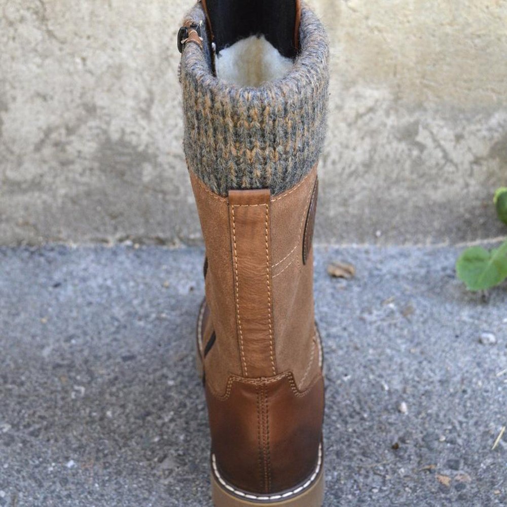 Glückbox™ Herbst- und Winterstiefel mit runder Zehe und niedrigem Absatz aus Wolle mit seitlichem Reißverschluss Martin Stiefel