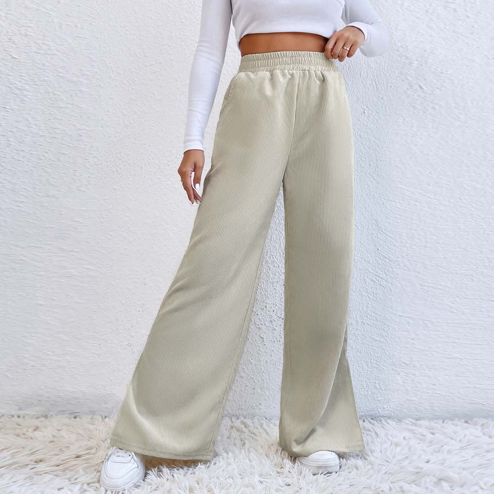 Lodowylabedz 2023 new autumn and winter women's high waist casual solid color corduroy trousers
