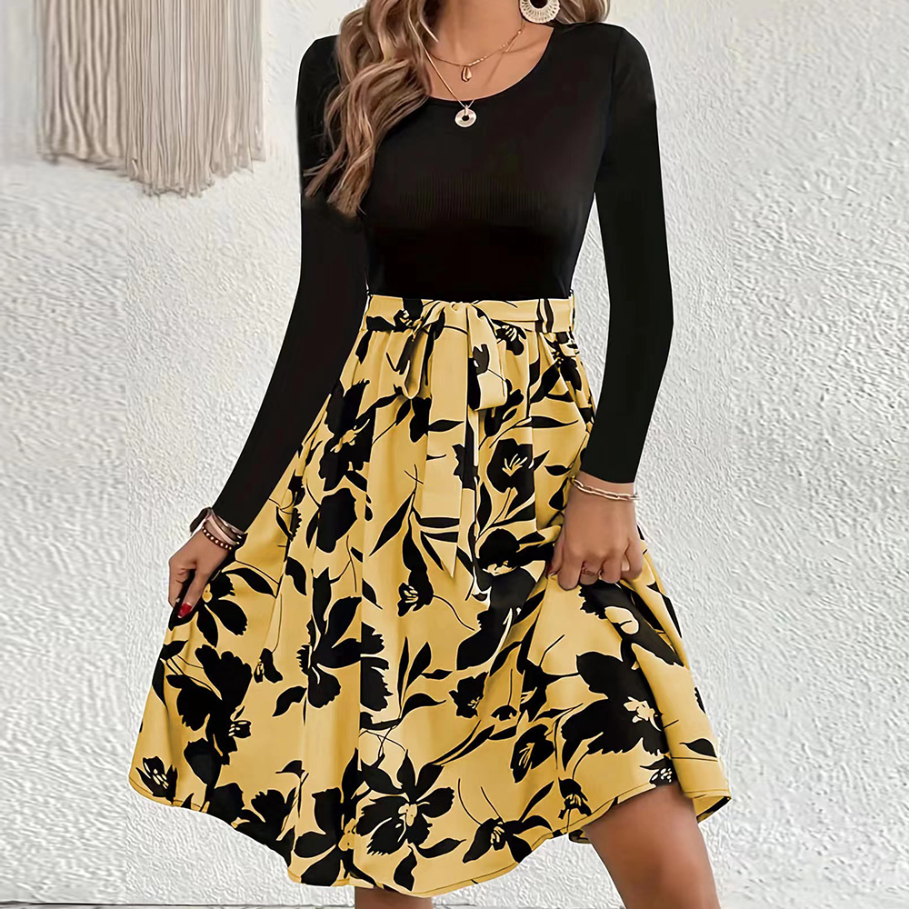 Lodowylabedz Nowa jesienno-zimowa spódnica z nadrukiem i okrągłym dekoltem