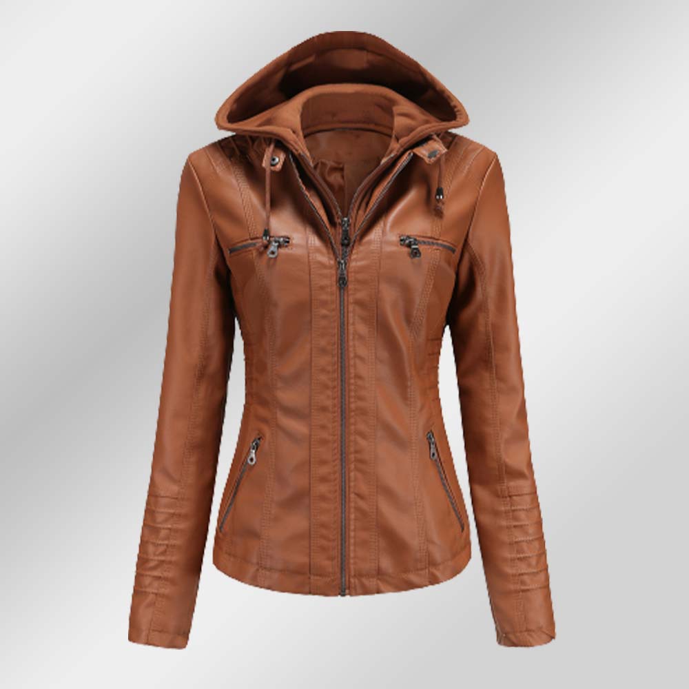 Lodowylabedz Modna damska odpinana dwuczęściowa skórzana kurtka z kapturem