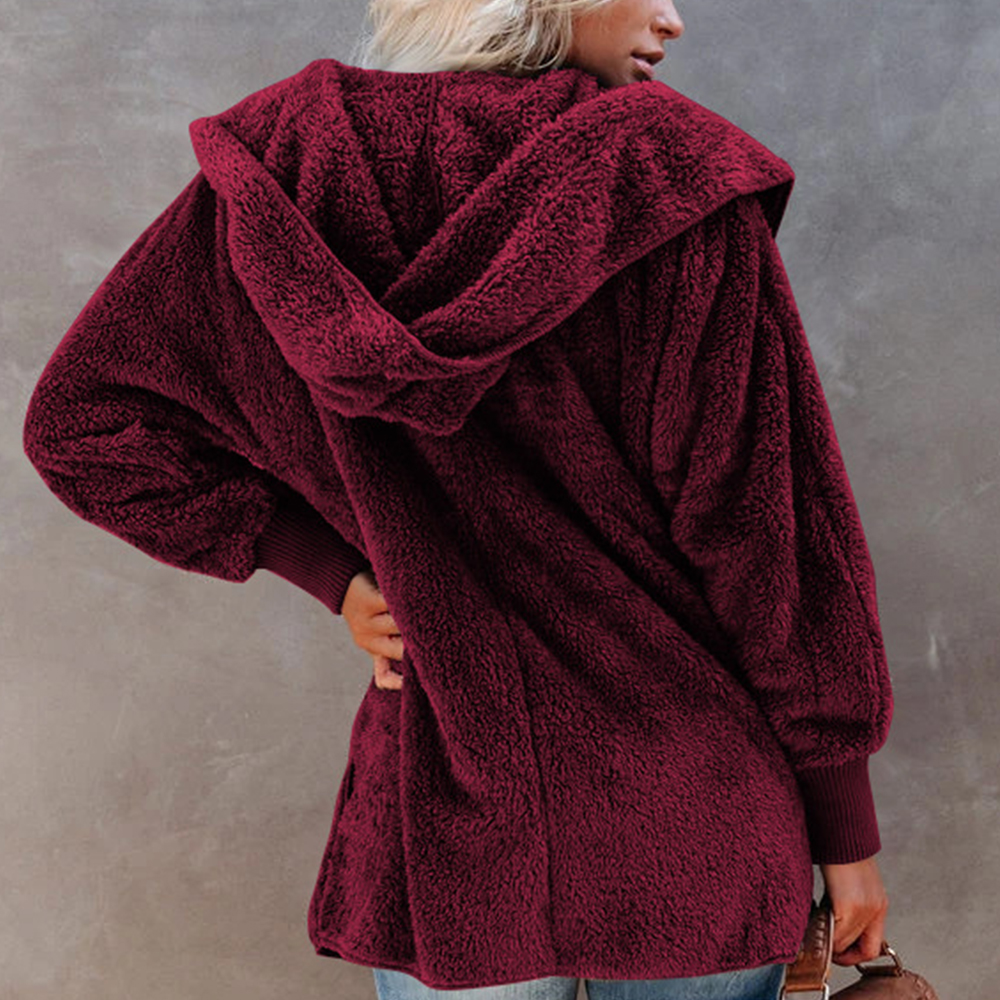 Lodowylabedz Jesienno-zimowy damski płaszcz z kapturem w jednolitym kolorze