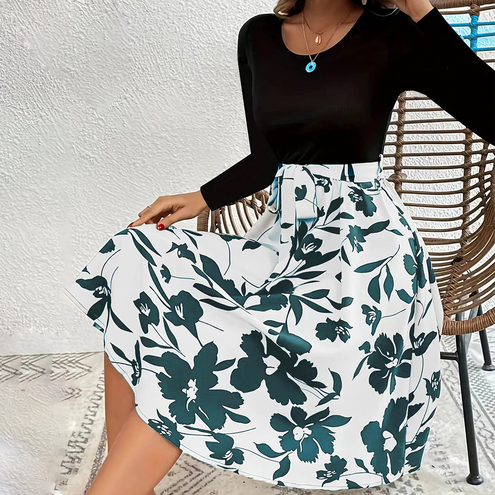 Lodowylabedz Nowa jesienno-zimowa spódnica z nadrukiem i okrągłym dekoltem