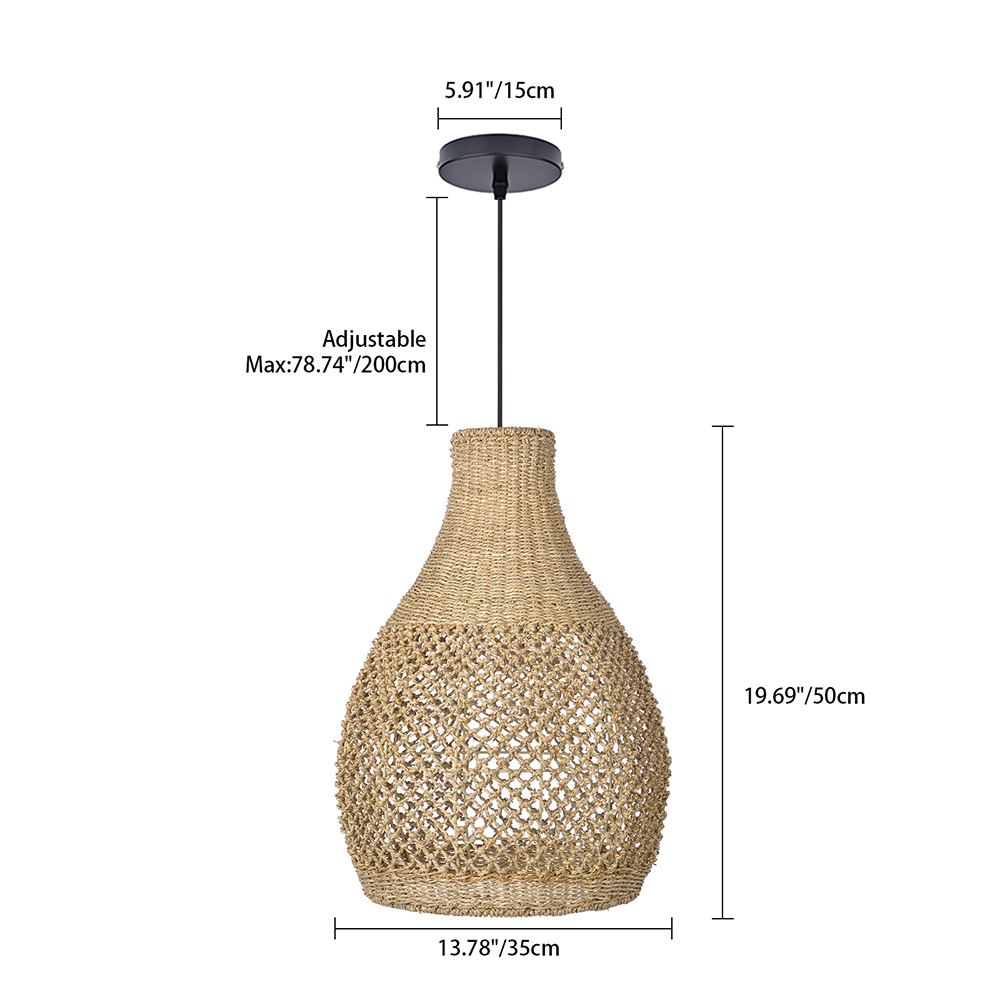 Bedroom Seagrass Hanging Light Fixture Boho Wicker Chandeliers for Dining Room Hallways