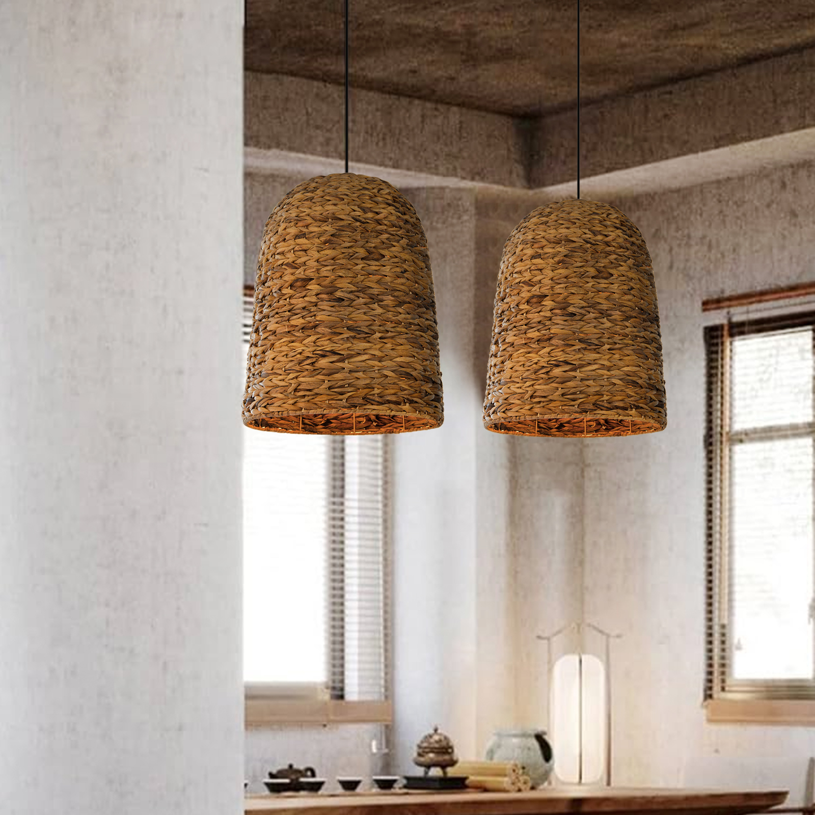 Japanese Wabi Sabi B&B Restaurant Chandelier Hand-woven Rattan Pendant Lampshade