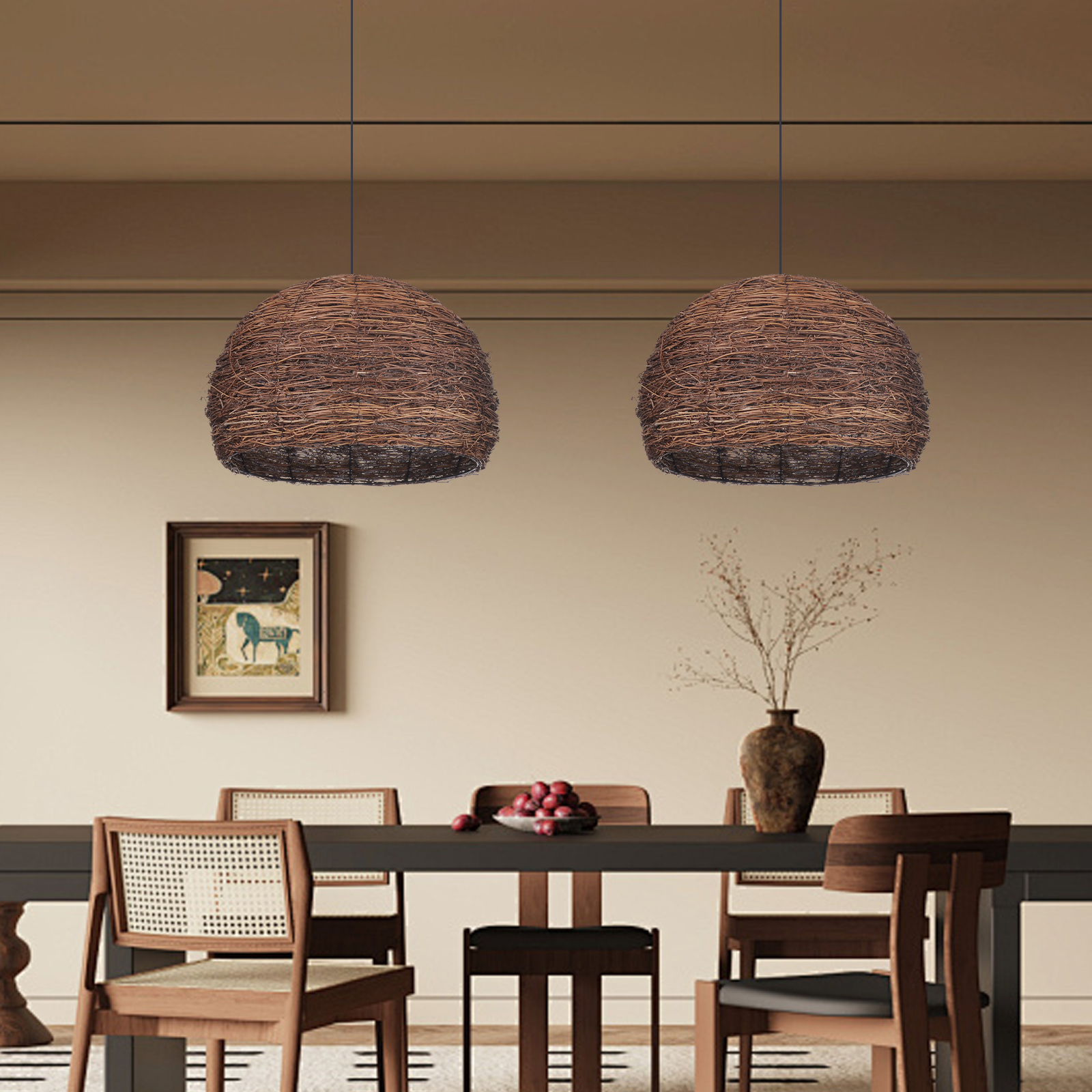 Handmade Bird's Nest Pendant Light Commercial Restaurant Cafe Art Decor Rattan Chandelier