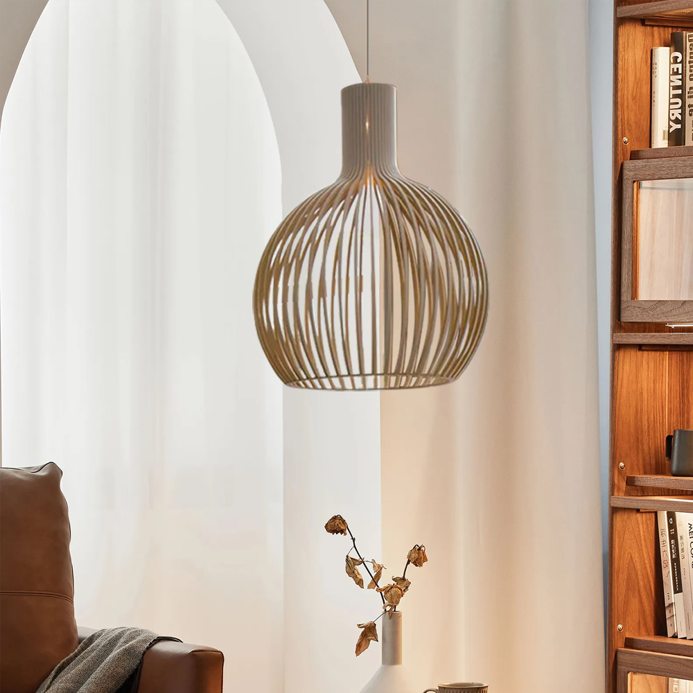 Japanese Wooden Hanging Light Fixtures Handmade Restaurant Birdcage Chandelier