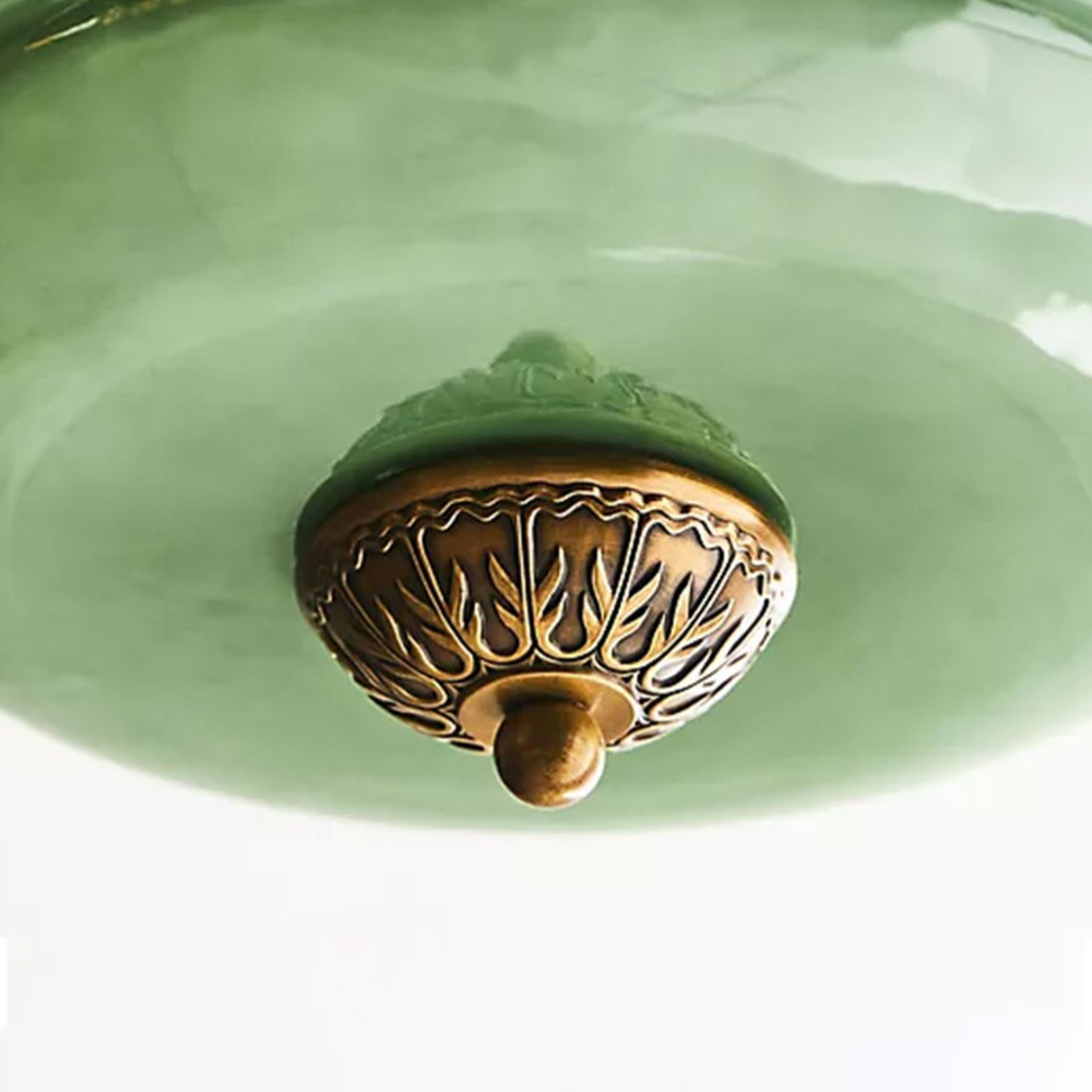 Medieval Vintage Entrance Flush Mount Lamp Simple Pumpkin Glass Pendant Light