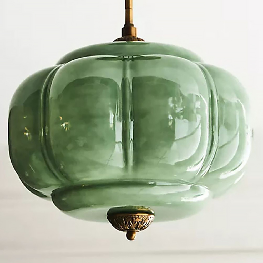 Medieval Vintage Entrance Flush Mount Lamp Simple Pumpkin Glass Pendant Light