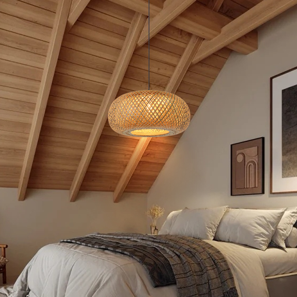 Japanese Dining Room Bamboo Pendant Lamp Handwoven lighting fixtures