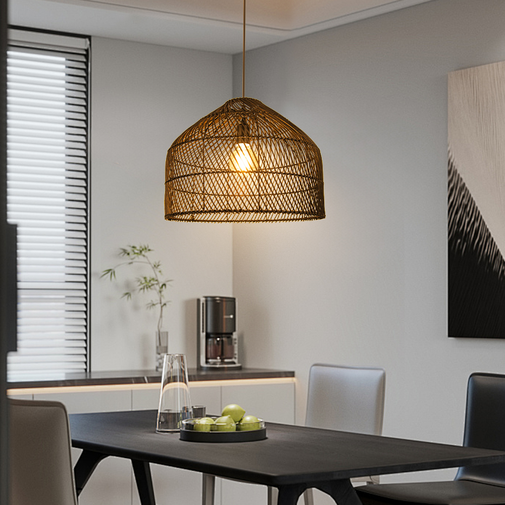 Premium Nordic-inspired Black Rattan Pendant Light for Dining Room