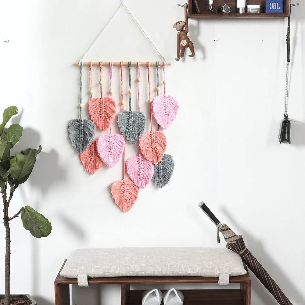 Bohemian Wall Decor Hand-woven Cotton Rope Leaf Tapestry Living Room Design