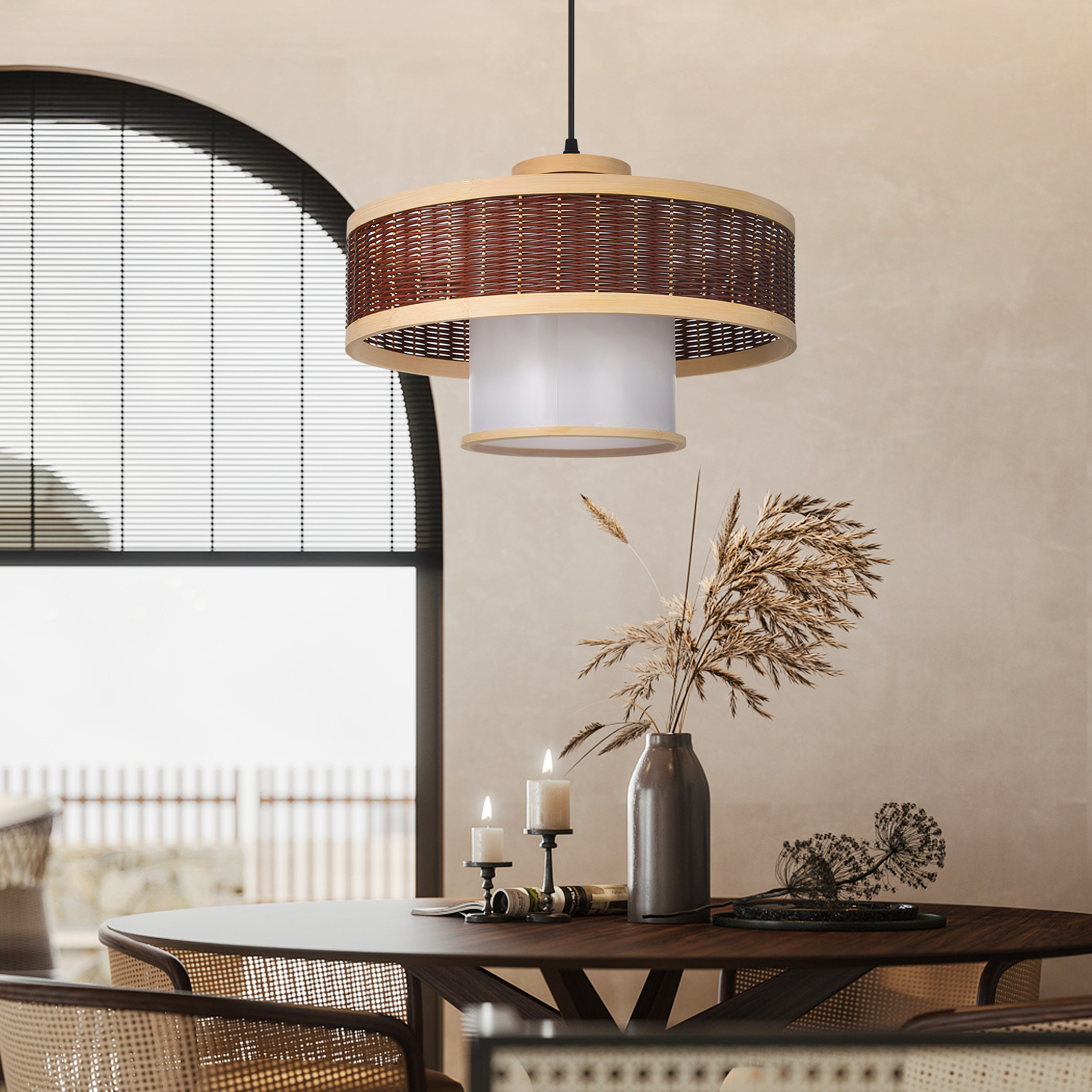 Wabi-Sabi Contemporary Rattan Pendant Light Rustic Bamboo Chandeliers for Living Room