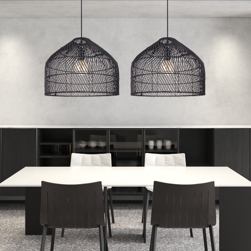 Premium Nordic-inspired Black Rattan Pendant Light for Dining Room