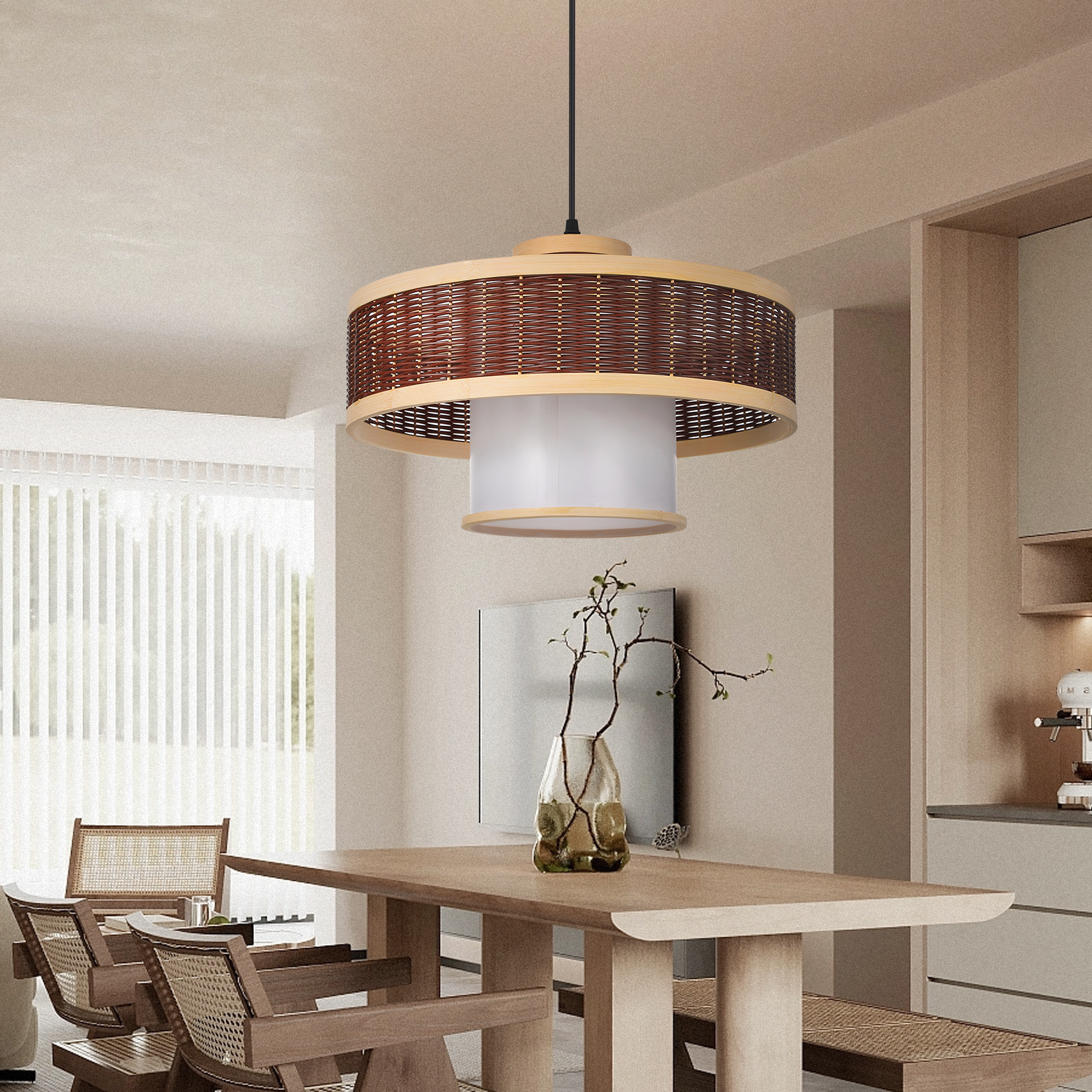 Wabi-Sabi Contemporary Rattan Pendant Light Rustic Bamboo Chandeliers for Living Room